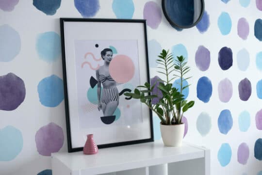 Blue watercolor dots peel and stick removable wallpaper