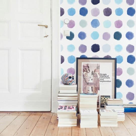 Blue watercolor dots sticky wallpaper