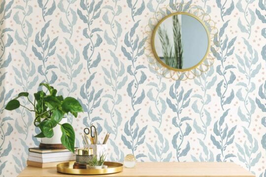 Light blue leaf self adhesive wallpaper