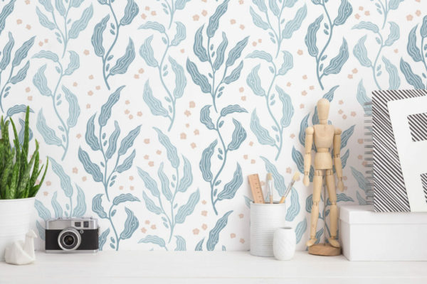 Light blue leaf peel and stick wallpaper