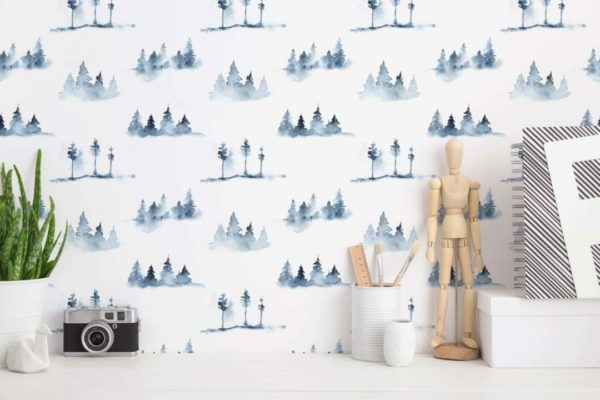 Watercolor forest wallpaper for walls