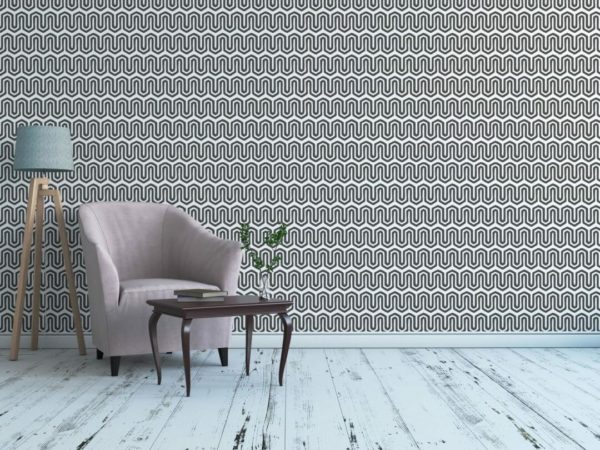 Wavy geometric peel and stick removable wallpaper