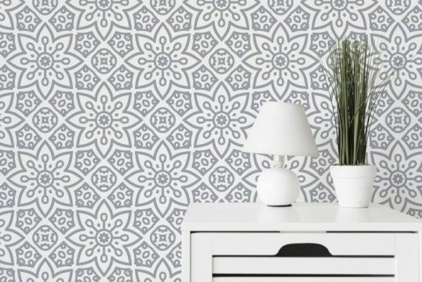 Gray geometric floral wallpaper for walls