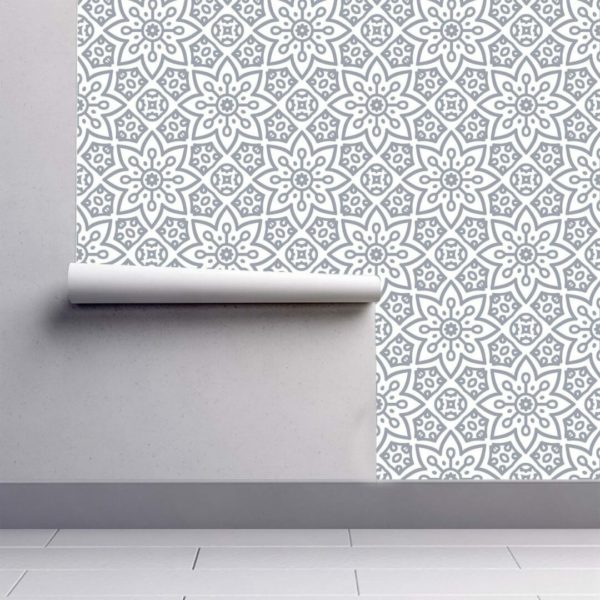 Gray geometric floral sticky wallpaper