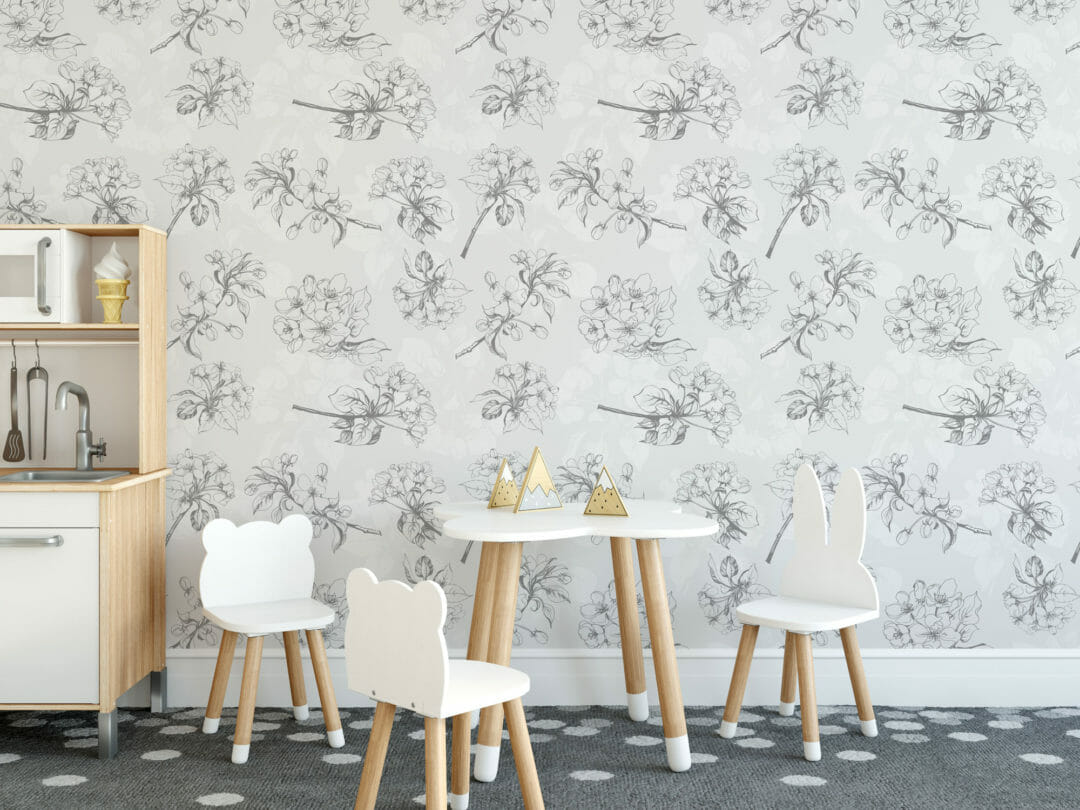 Gray floral wallpaper for walls