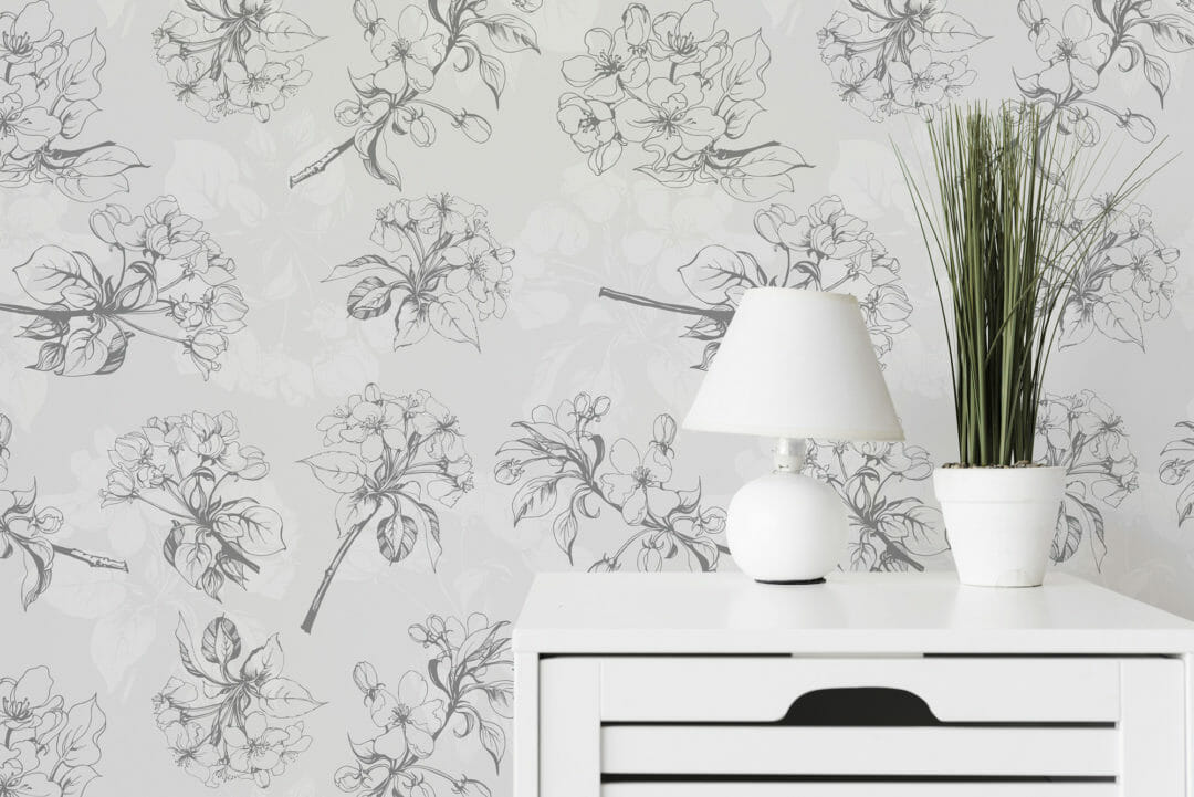 Gray floral peel and stick wallpaper