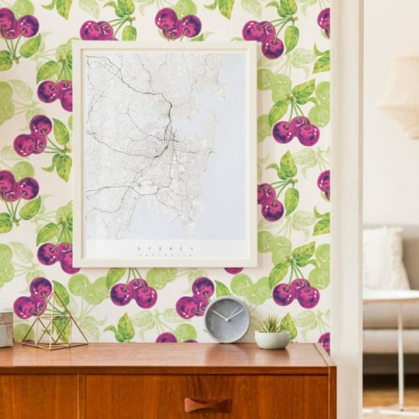 green and purple cherry peel and stick wallpaper