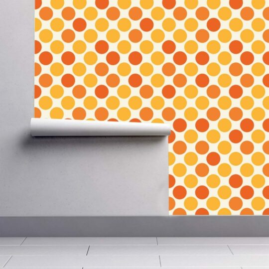 Yellow and orange polka dot peel and stick removable wallpaper