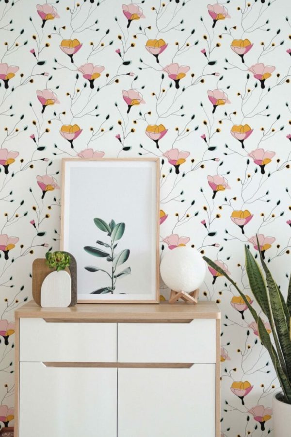 Delicate floral peel and stick wallpaper