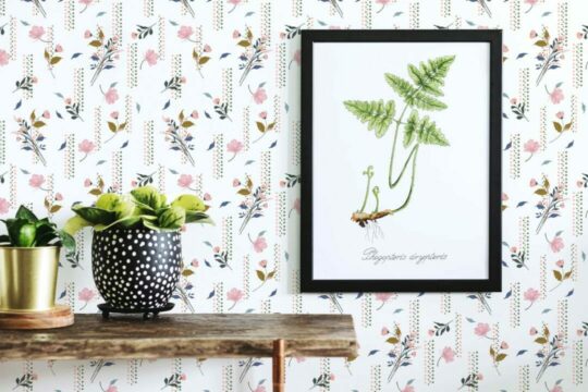 Geometric and floral peel and stick wallpaper