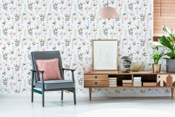 Geometric and floral peel and stick removable wallpaper