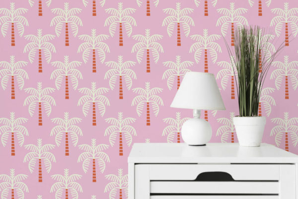 Pink palm tree peel and stick wallpaper