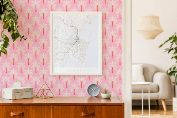 Pink palm tree self adhesive wallpaper