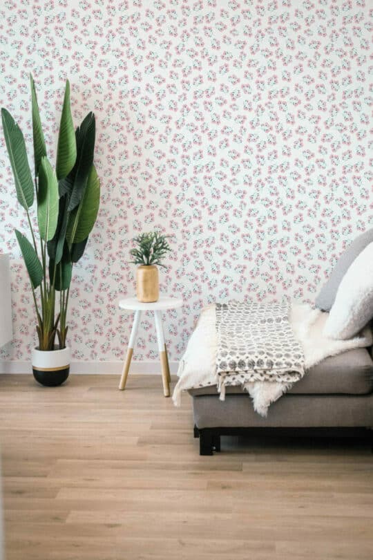 Pink and green floral stick on wallpaper