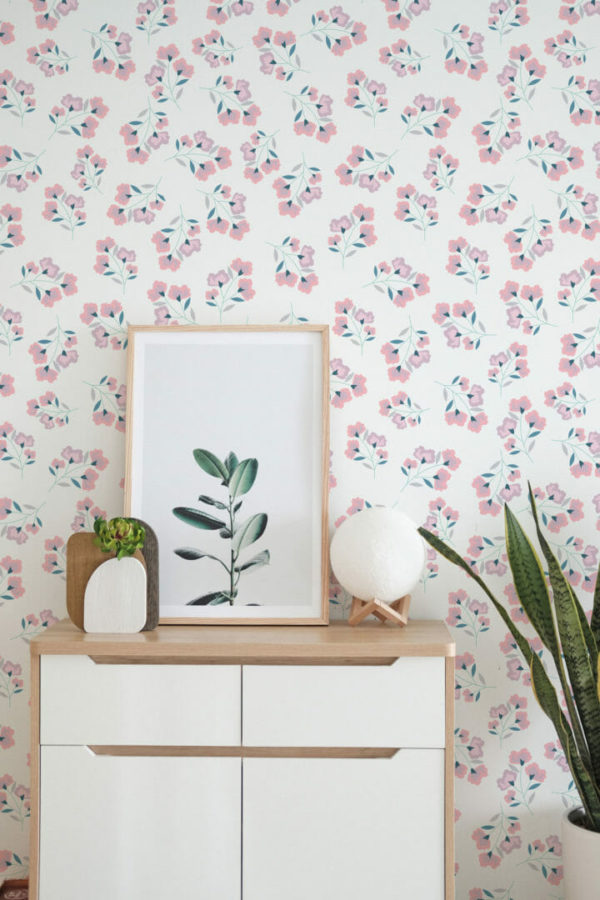 Pink and green floral temporary wallpaper