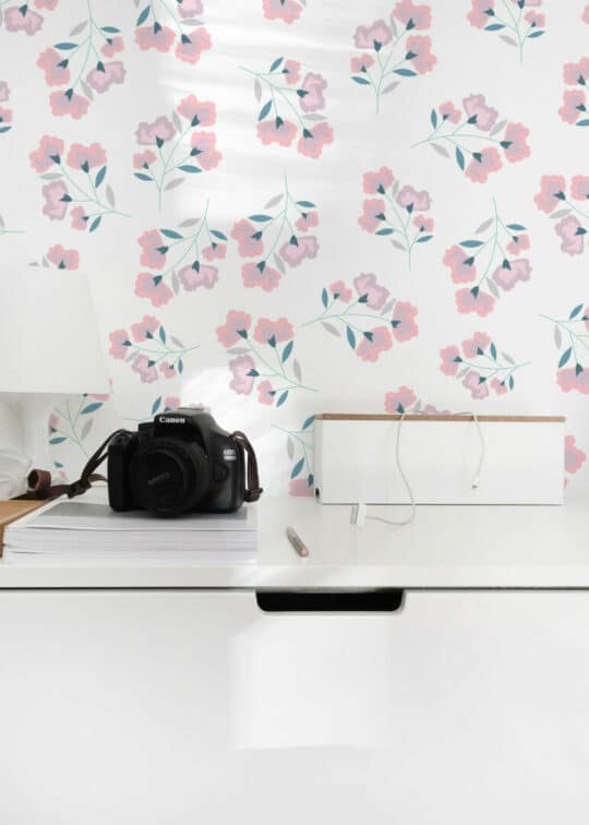 Pink and green floral peel stick wallpaper