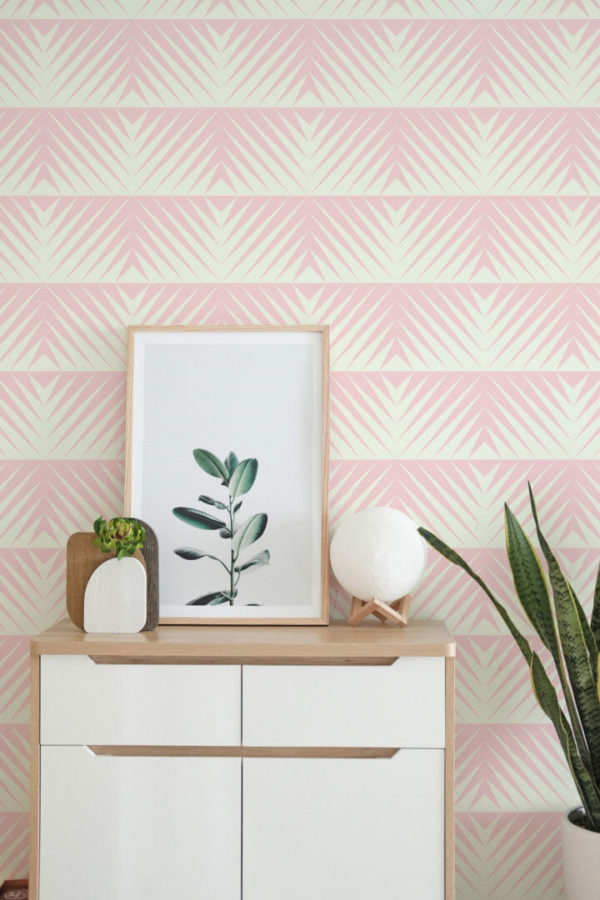 Pastel pink geometric peel and stick wallpaper