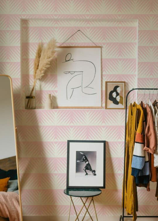 Pastel pink geometric peel stick wallpaper