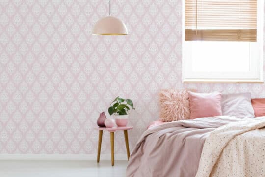 Pink damask peel and stick removable wallpaper