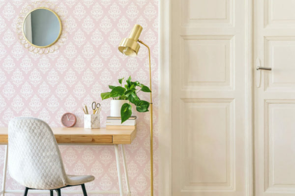 Pink damask stick on wallpaper