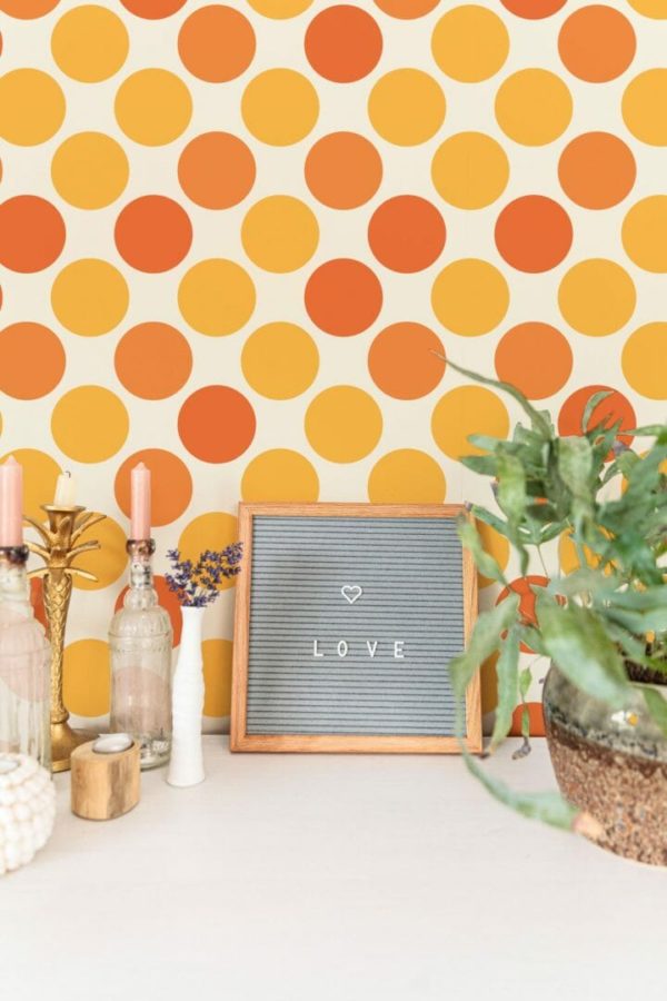 Yellow and orange polka dot removable wallpaper