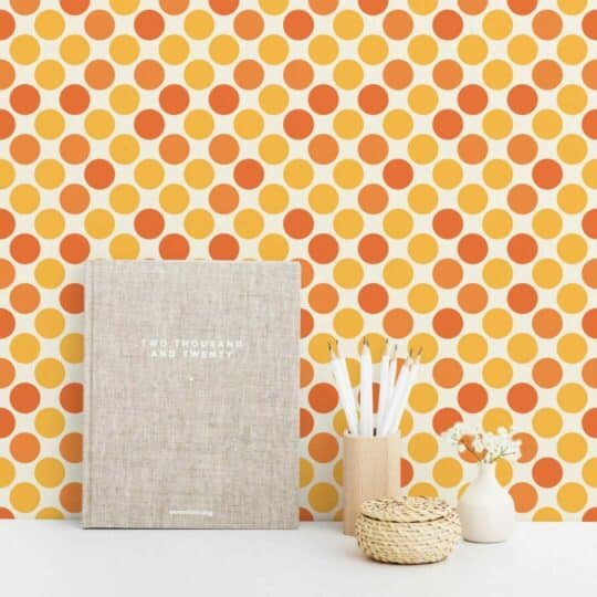 Yellow and orange polka dot temporary wallpaper