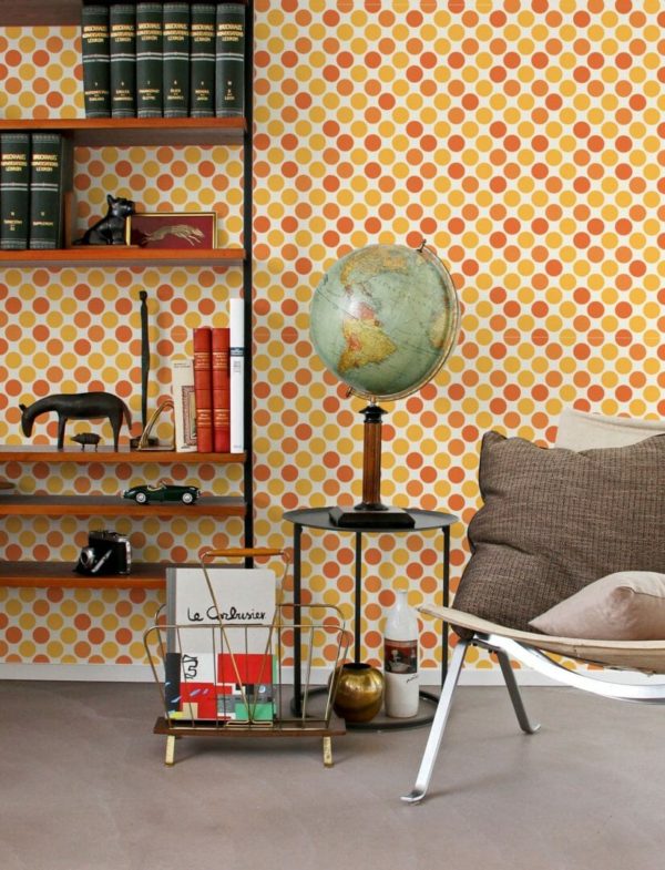Yellow and orange polka dot wallpaper for walls