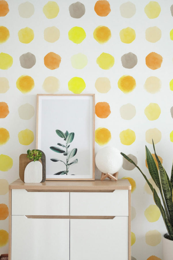 Yellow watercolor dots peel and stick wallpaper