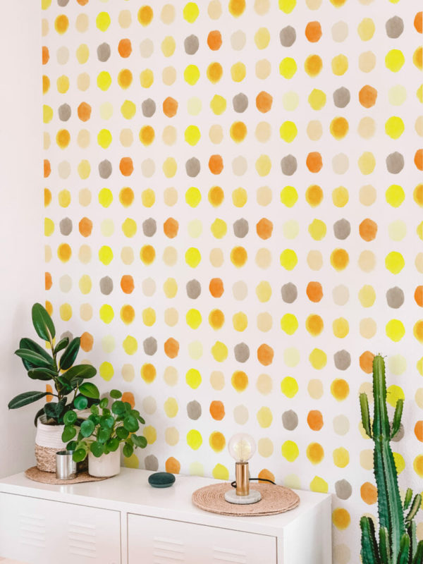 Yellow watercolor dots wallpaper for walls