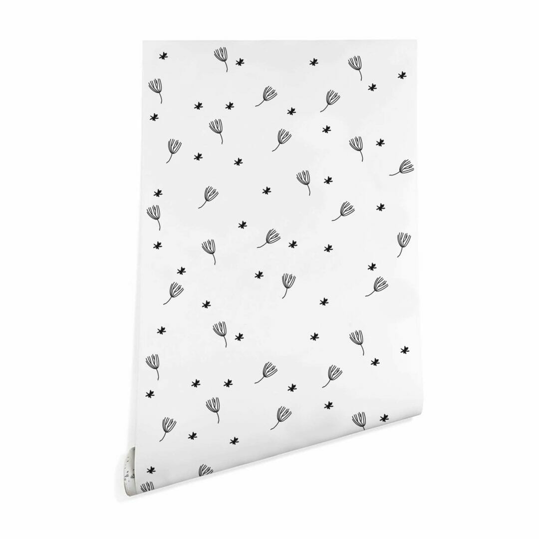 Black and white dandelion peel and stick removable wallpaper
