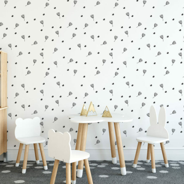 self-adhesive black and white minimalistic floral wallpaper