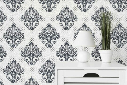Blue damask peel and stick removable wallpaper