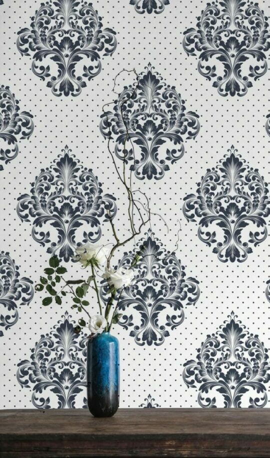 Blue damask peel stick wallpaper