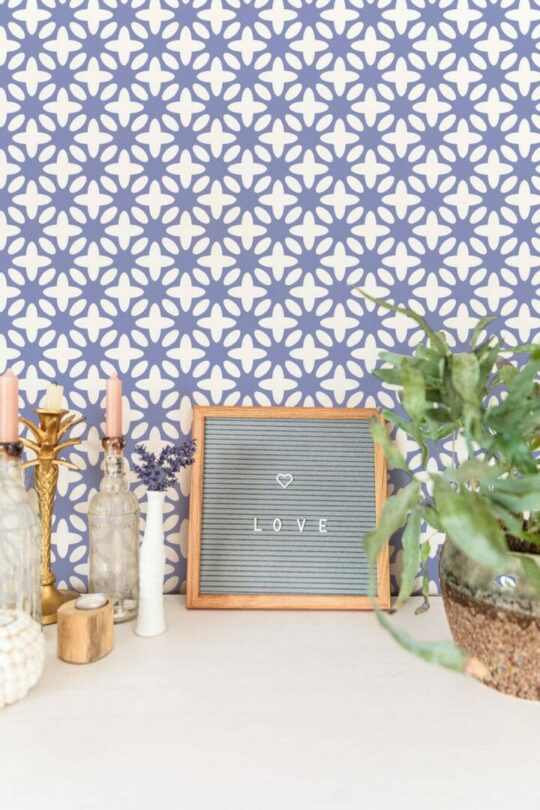 Blue geometric floral wallpaper for walls