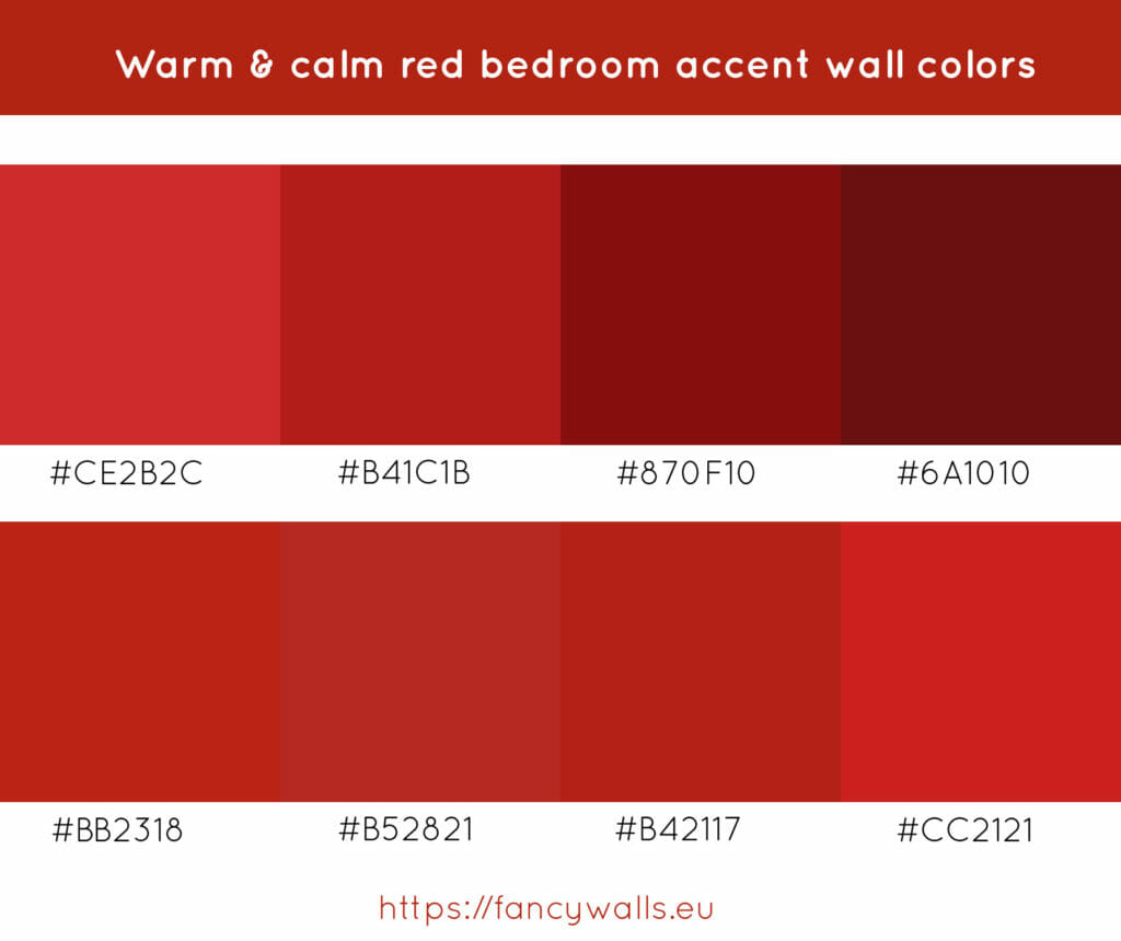 Calm red colors for bedroom accent walls