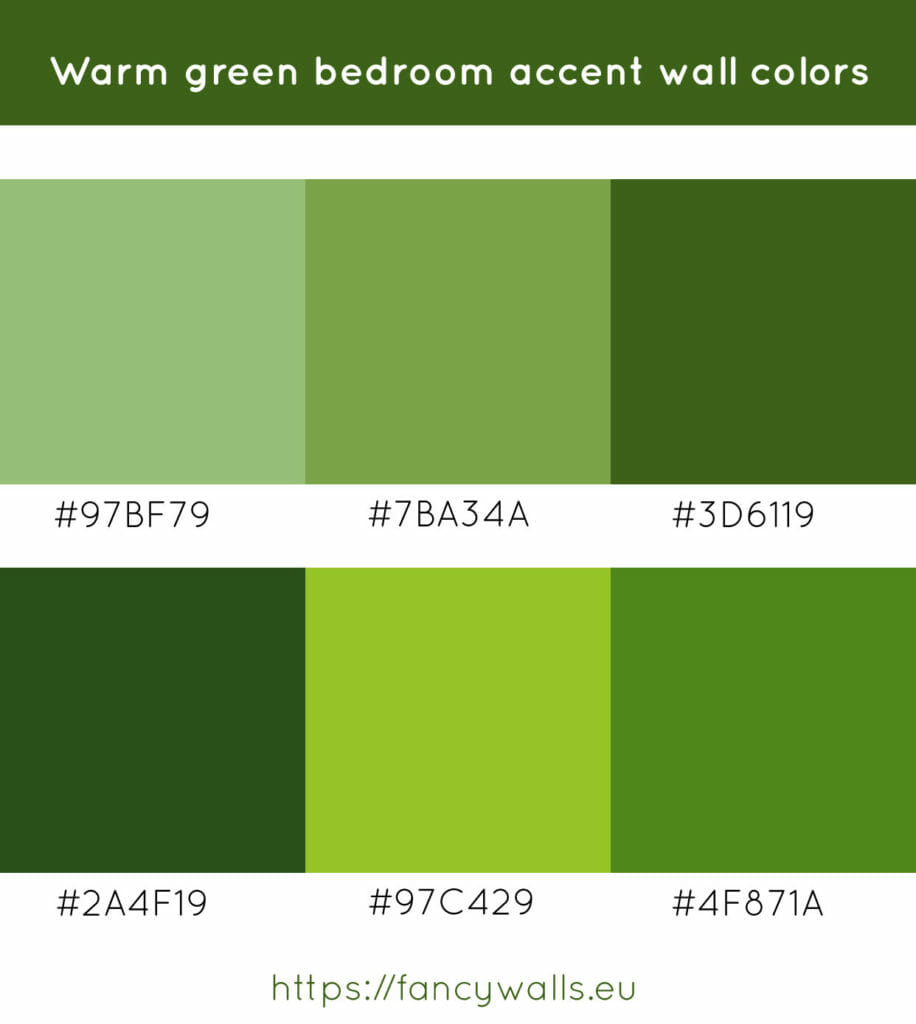 Warm green colors for bedroom accent walls