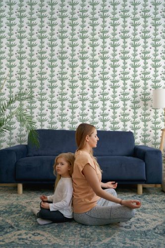 Traditional Wallpaper Green Zen Cactus Mosaic - Fancy Walls