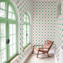 Fancy Walls peel and stick wallpaper with modern eclectic green star pattern.
