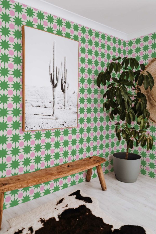 Peel and Stick Whimsical Green Star Wallpaper - Fancy Walls