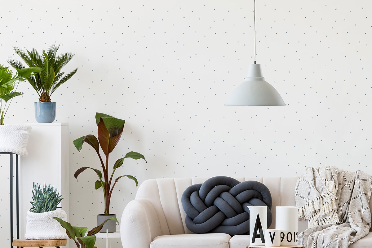 non pasted wallpaper in a light living room