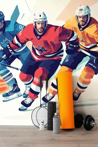 Fancy Walls abstract hockey peel and stick wall mural.