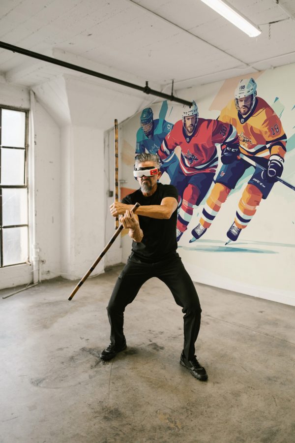Fancy Walls modern abstract hockey mural for wall.