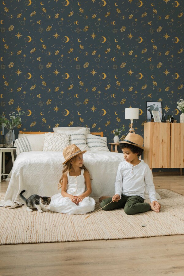 aesthetic starry celestial peel and stick wallpaper for bedroom