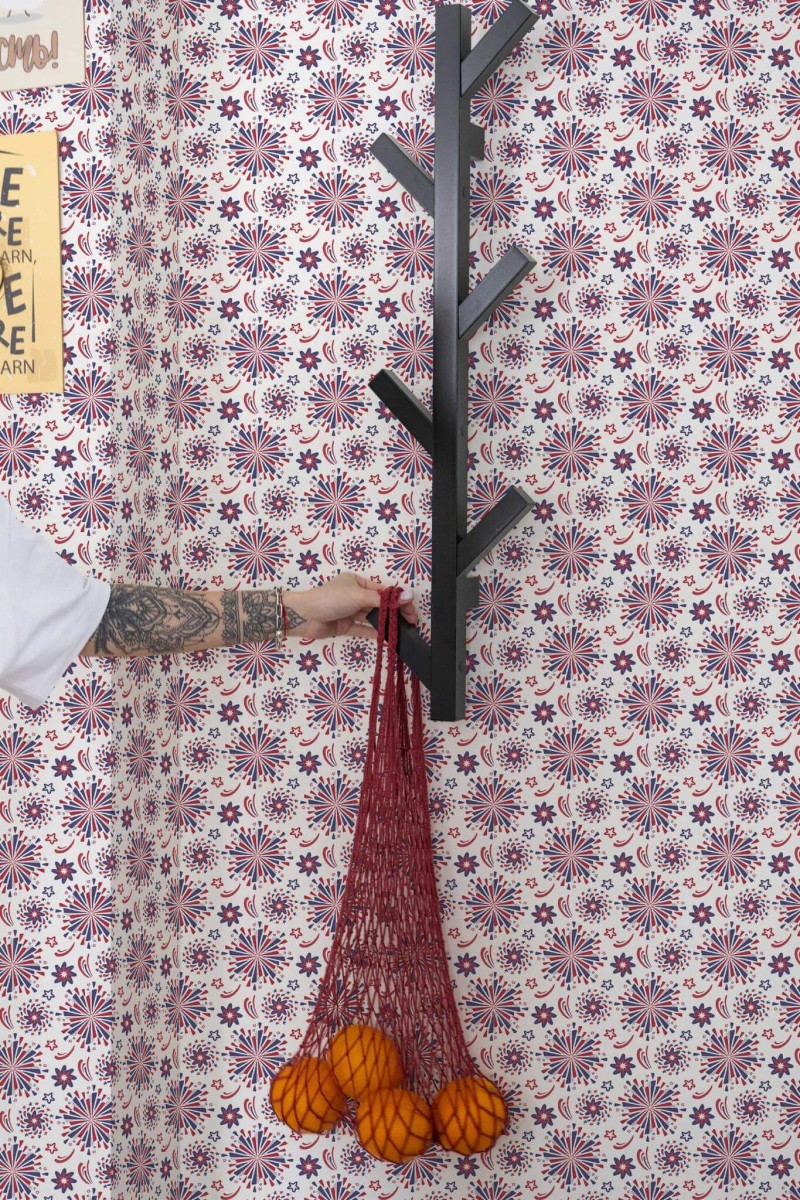 Scandinavian style kitchen decorated with 4th july peel and stick wallpaper