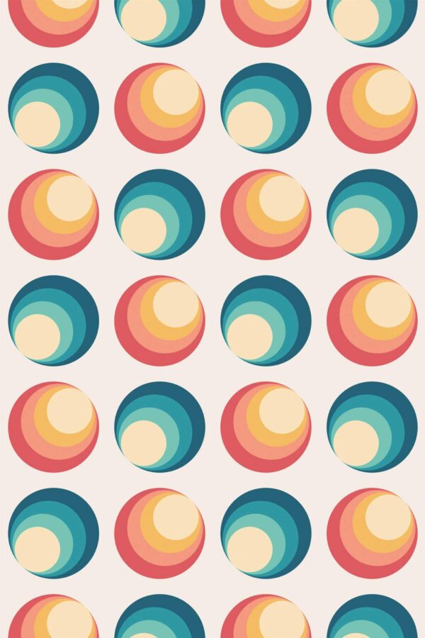 Pattern repeat of 70s retro circle removable wallpaper design