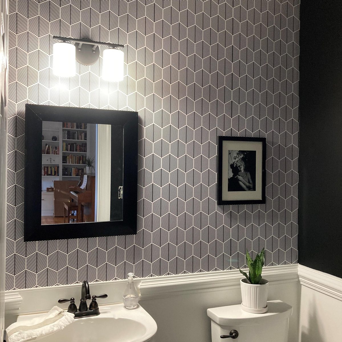 geometric honeycomb wallpaper peel and stick in bathroom