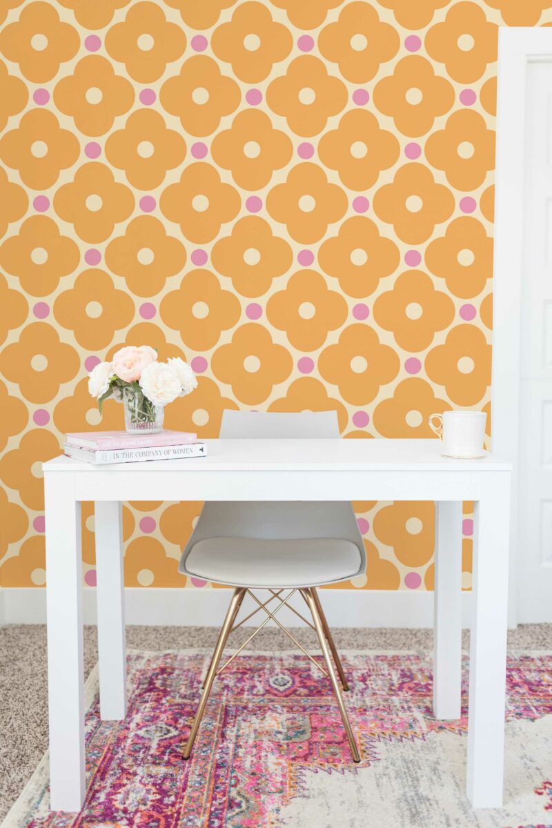 Fancy Walls Peel and Stick Orange Floral Wallpaper