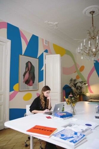 Abstract Bold Office Wall Mural with colorful bold shapes on a light background, perfect for offices, creative studios, or lively accent walls.