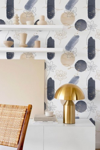 Modern style dining room decorated with Abstract Brush stroke floral peel and stick wallpaper