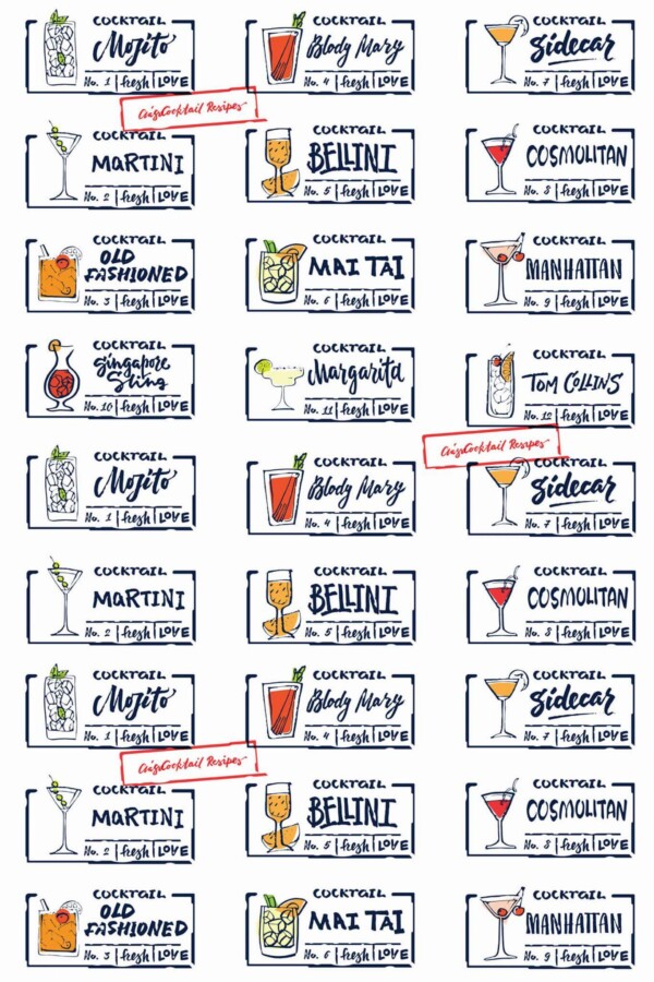 Pattern repeat of Abstract cocktail menu removable wallpaper design